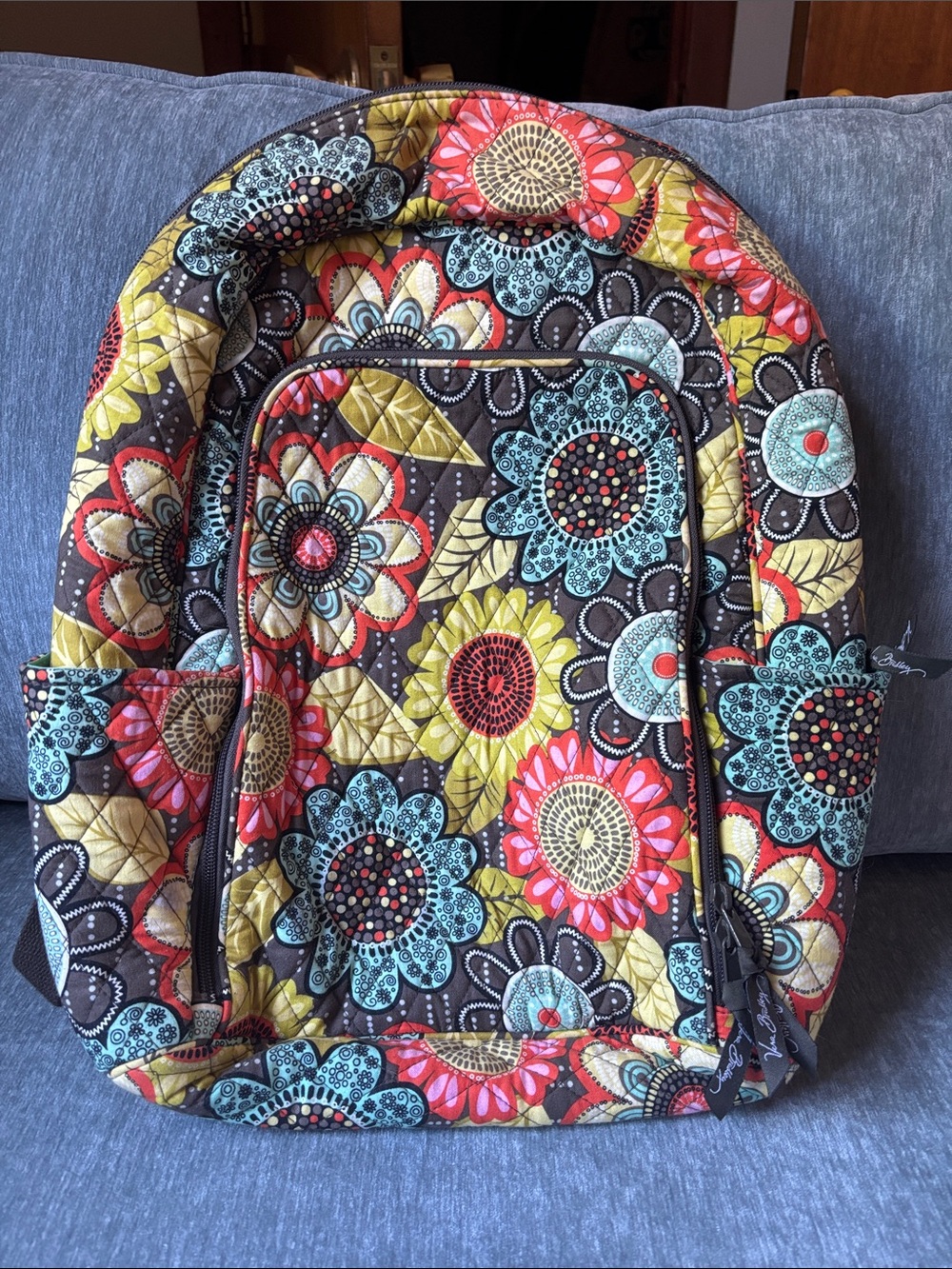 Vera Bradley Quilted Floral Backpack in Brown, Yellow, Blue & Red